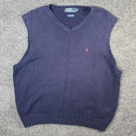 Polo Ralph Lauren Other - VTG Polo Ralph Lauren Men's Size XL Navy Blue Cotton V-Neck Sweater Vest Pony
